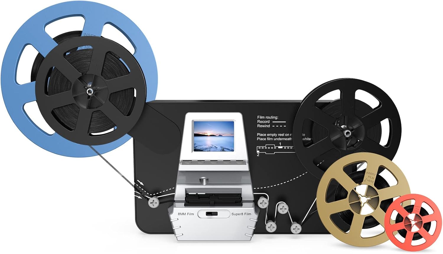 8mm & Super 8 Reels to Digital MovieMaker Film Sanner Converter, Pro Film Digitizer Machine with 2.4 LCD, Convert 5 inch and 8 inch 8mm Super 8 Film reels into 1080P Digital Videos