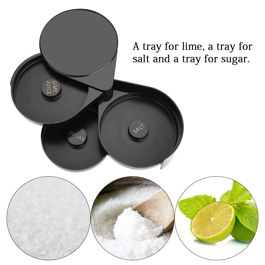 Barra de vidrio Rim, Delaman Bar 3 Tier Sugar Salt Rim Lime Glass para c??ctel Bartender Tool Party Home Black - Image 4