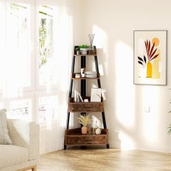 Alternative view of Elsie&Mi 55.1 Inch Tall Corner Shelf, 4-Tire 2 Drawers Corner Cabinet, Storage Rack for Living Room, Office, Kitchen, Basement, Bedroom, Rustic Brown
